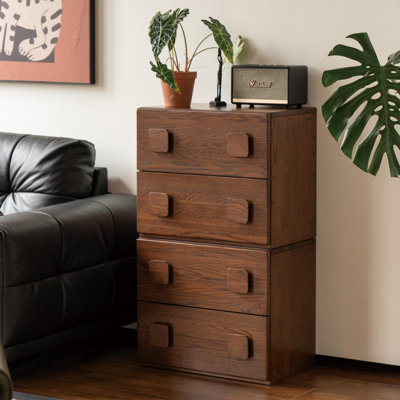 Table de chevet simple en bois massif 22,8 po avec 2 tiroirs MCM