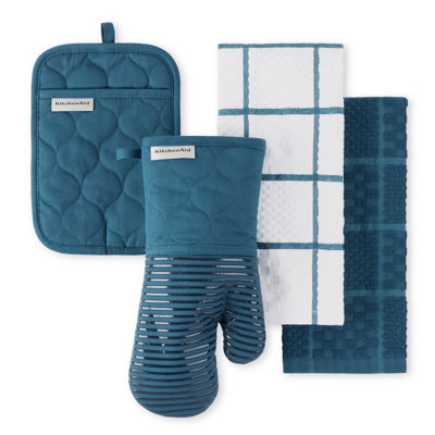 Ensemble de 4 serviettes de cuisine matelassées, gant de cuisine et poignées KitchenAid