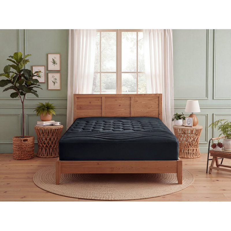Protège-matelas - Protège-matelas matelassé ajusté avec poche profonde, Lit double, Noir