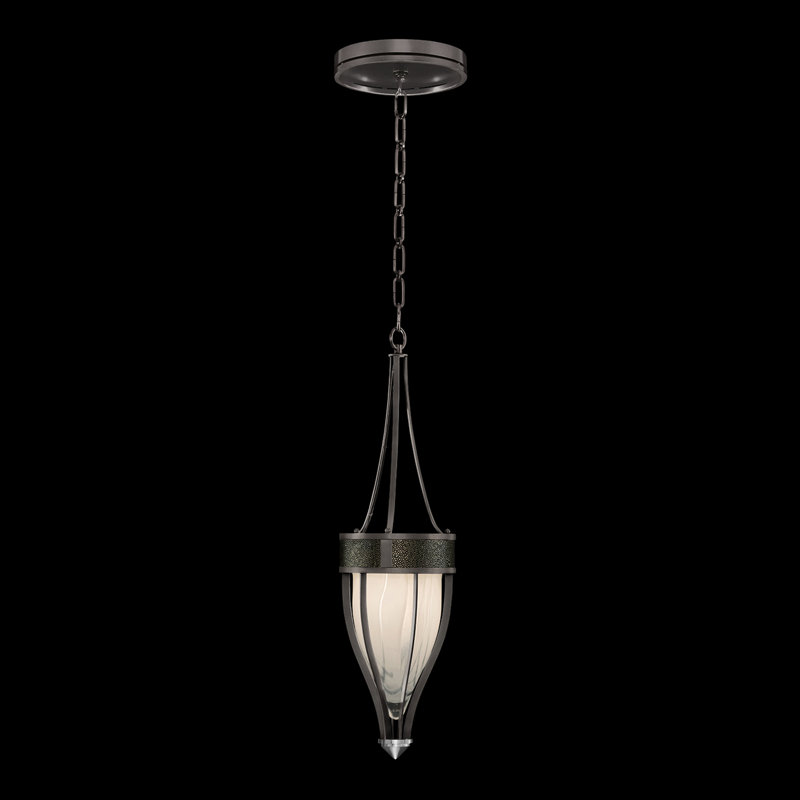 Luminaire suspendu rond l 7,5 po Mirage, Chevalier noir, Fer noir standard / laiton