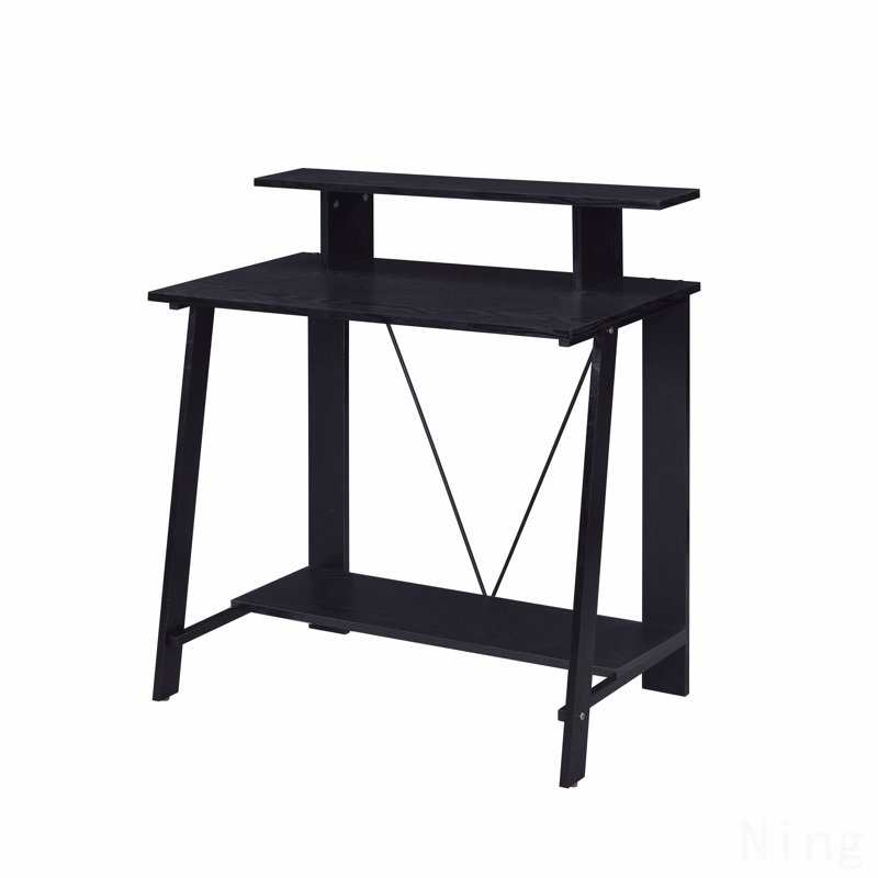 Black Writing Desk, with Upper Shelf, Black
