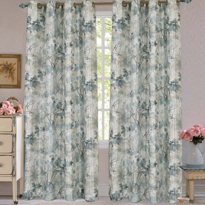 Panneau de rideau simple occultant en tissu synthétique à motif floral avec œillets Sybilla