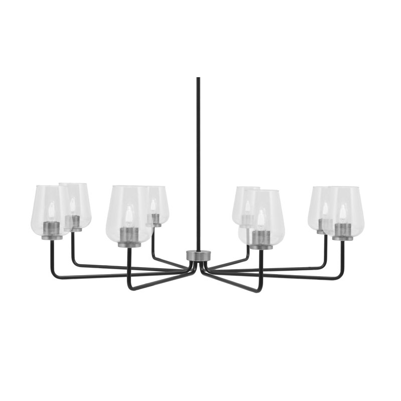 Amarmula 8 Light Chandelier, Matte Black & Graphite Finish, 5" Clear Bubble Glass, Black/Nickel