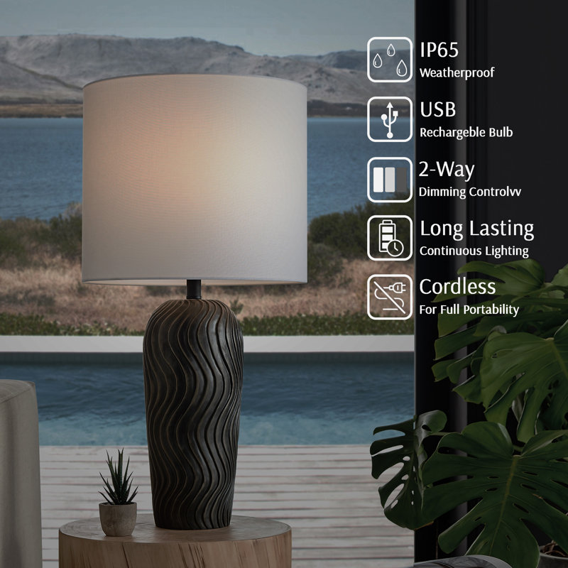 Tyrion 28.75'' Battery Powered Integrated LED Outdoor Table Lamp, Black