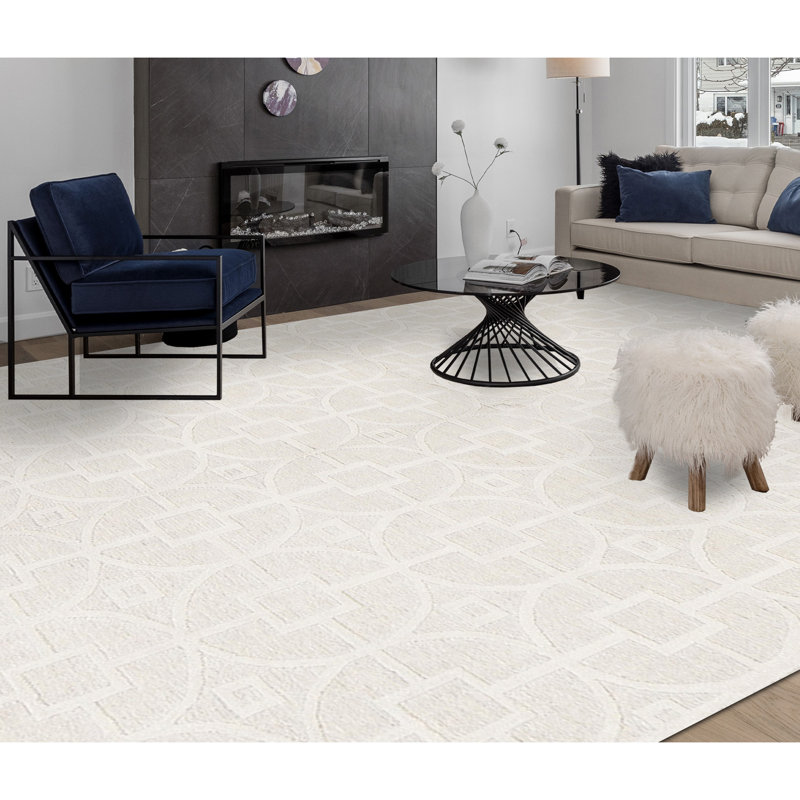 Himalayan Wool Geometric Area Rug in White