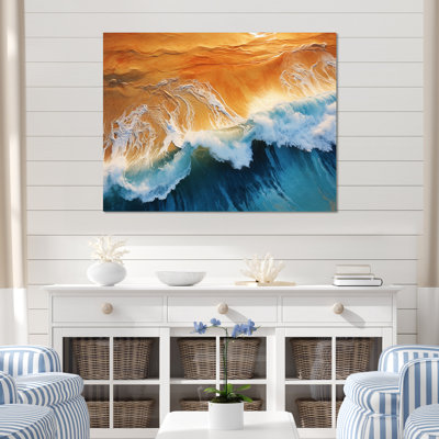 Blue And Orange Vintage Beach Aerial View IV - Beach Wall Art