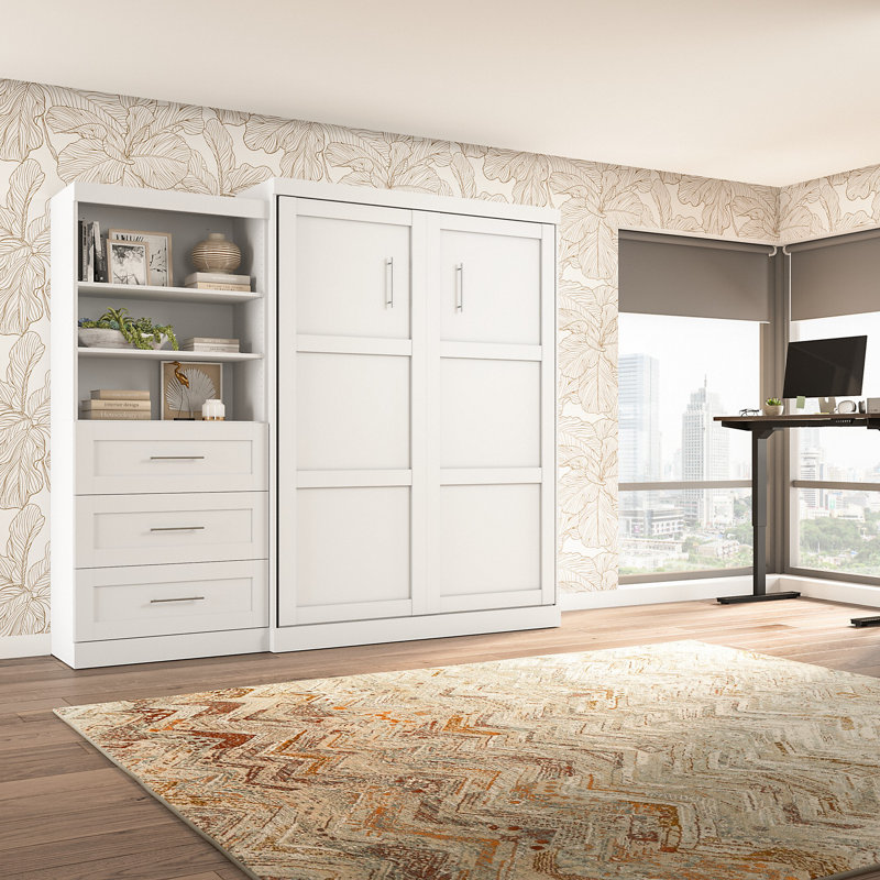 Arlex Storage Murphy Bed, White, Queen