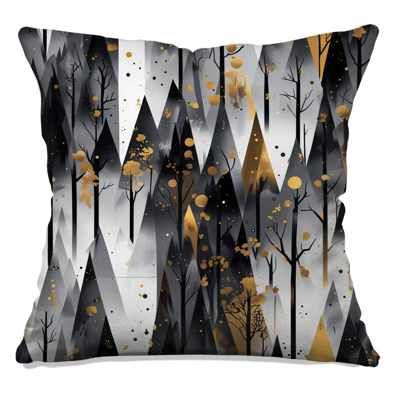 Coussins décoratifs noirs et noirs Gold Forest Illustration, 14 X 14 pouces