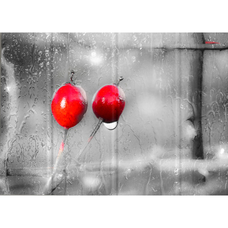 Décoration murale cerises rouges sur une journée de pluie, H 11 po x l 14 po x P 1 po