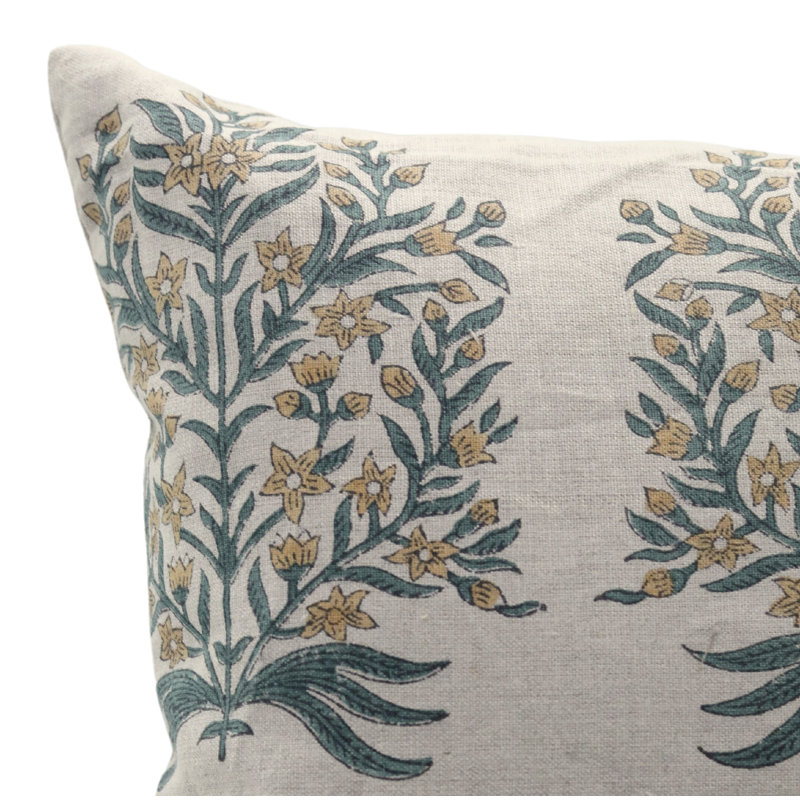Housses de coussin en lin pur à motif de Fab Fabine, fait à la main (Virandavan, brun), Carré, H 24 po x l 24 po