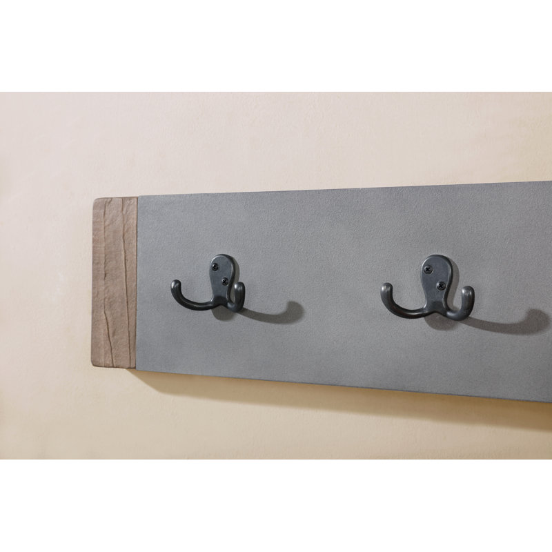 Aston 40" Wide Rustic Industrial Wooden Faux Concrete Wall Mounted Coat Rack With 5 Hooks And Bench