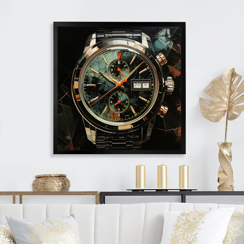 «Green Luxury Watch Jet Jewel», impression d'art mural tendance, H 36 po x l 36 po x P 1,5 po, Cadre simple noir