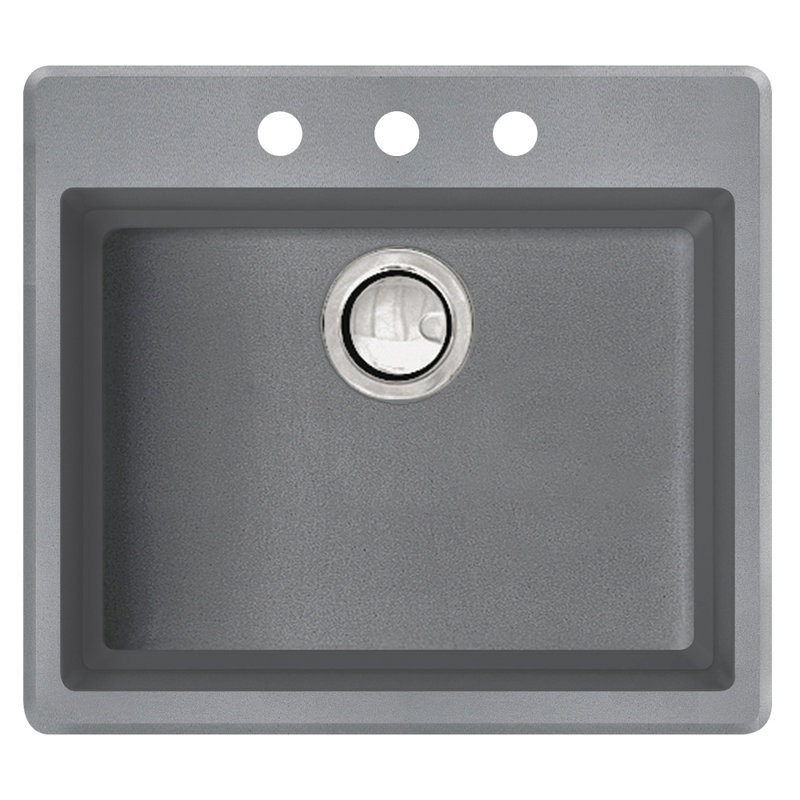 22.44'' L Single Bowl Granite Kitchen Sink, Gray, 3 Hole