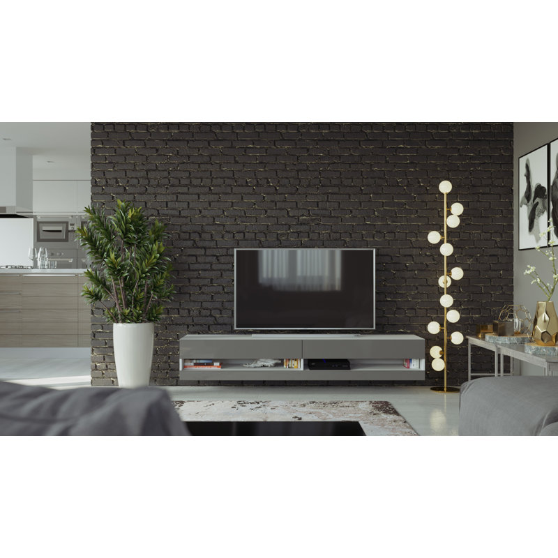 Coan Unfinished Floating TV Stand for TVs up to 78", White/Slate Grey