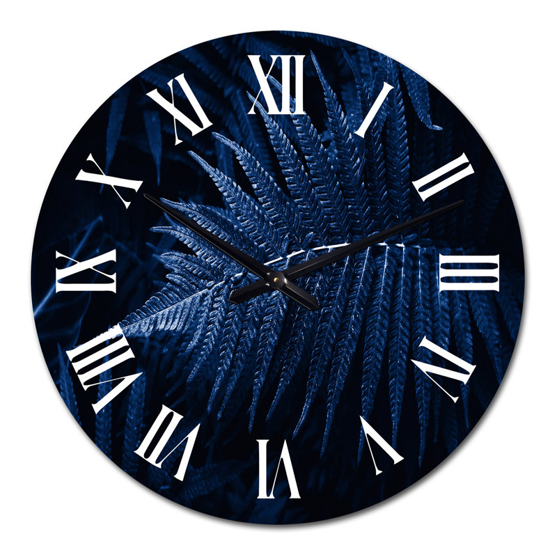 Feuilles tropicales en bleu classique - Horloge murale tropicale, Grand