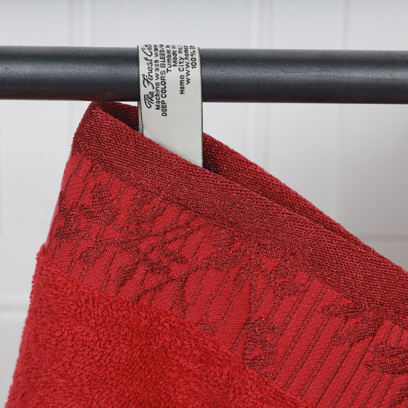 Carinna Cotton Medium Weight Floral Jacquard Border Assorted Bathroom Towel Set, Garnet, 3 Piece Towel Set