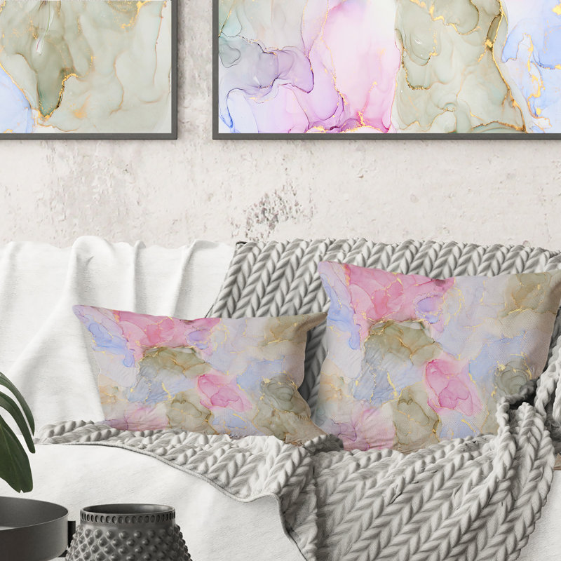 Coussin décoratif mauve et abstrait abstrait mauve et bleu 12 po x 20 po
