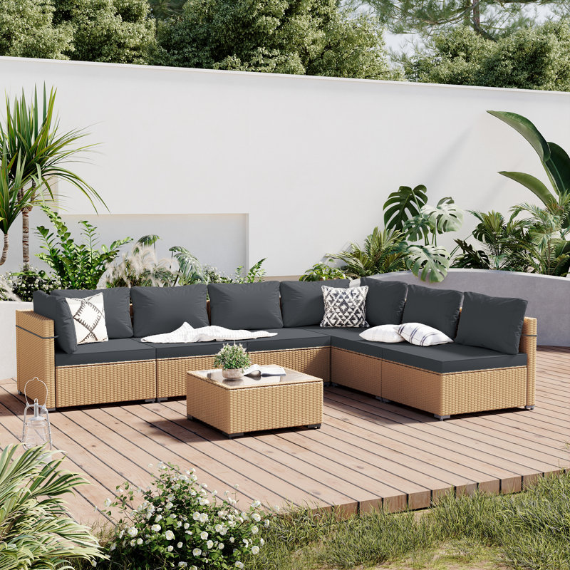 Corrinn 7 Piece Sectional Seating Group with Cushions, Dark Gray