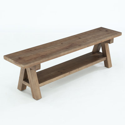 Banc de 63 po en bois massif, banc de salle à manger avec rangement ouvert pour hall d'entrée, salle à manger