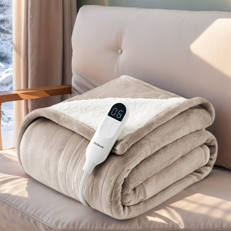 Winter Heated Blanket, Soft Flannel Electric Blanket with 4 Time Settings, 6 Heating Settings, Twin, Classic Grey