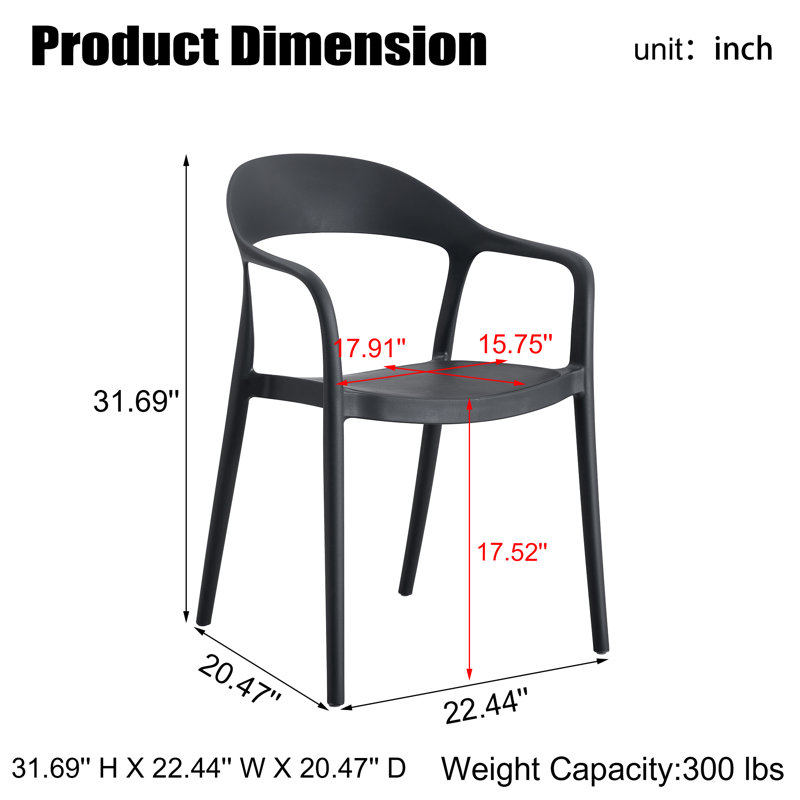 Indoor/outdoor All Weather Restaurant Dining Chairs Stackable Armchair (set Of 4), Black
