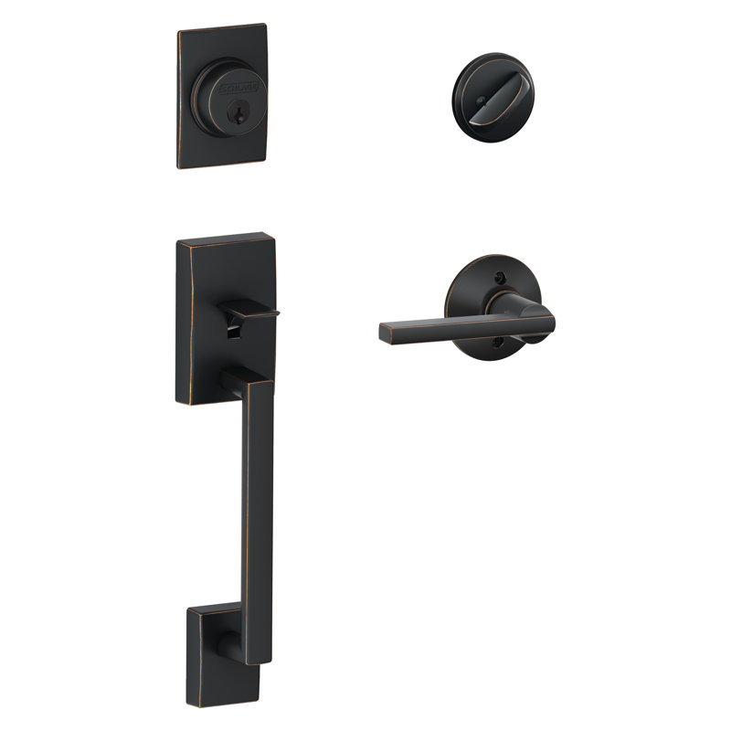 Ensemble de poignées Century avec pêne dormant cylindrique simple, levier de porte Latitude et rosette, Bronze vieilli