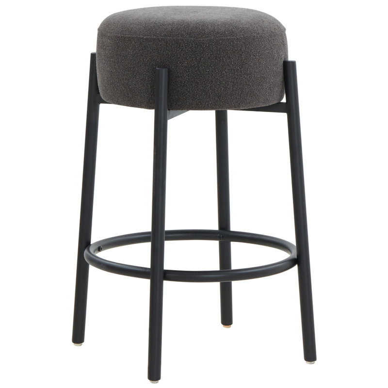 Colombe Upholstered Stool with Metal Frame, Counter Stool (26.3" Seat Height), Boucle-Charcoal