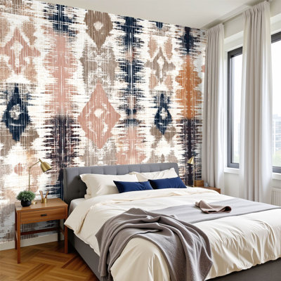 Peel and Stick Wallpaper Tribal African Ethnic Geometric mosaic tile Ancient interior Wall Murals 100"H x 144"W Removable PVC Wall Paper Self-Adhesive Wall Paintings Art Decor for Kids Bedroom Living Room Nursery Office