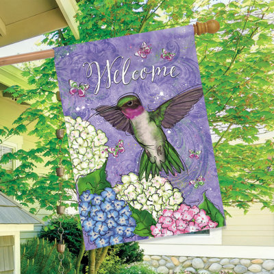 Drapeau de maison colibri et hortensia