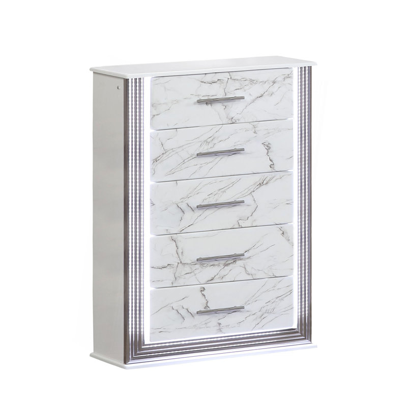 Commode Desire - Tiroirs en marbre avec panneaux latéraux à DEL et garniture métallique pour une organisation de chambre spacieuse et élégante