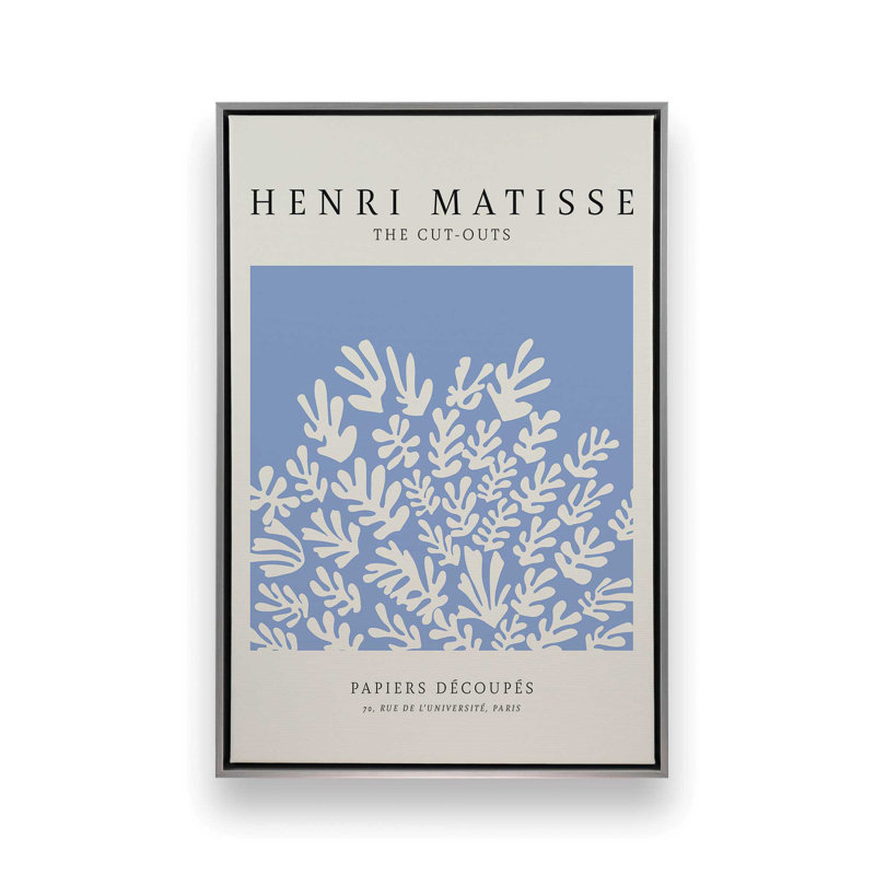 Affiche La Gerbe en bleu Matisse, Cadre flottant en chrome poli, H 36,75 po x l 24,75 po