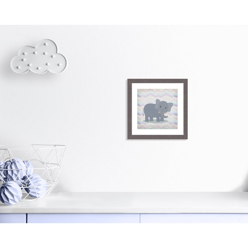 Art de l'éléphant rose, Encadré plat à grain de bois gris, H 16 po x l 16 po x P 0,6 po