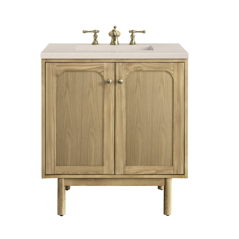 Laurent 30'' W Single Vanity, Light Natural Oak, Carrara White, 8" Widespread