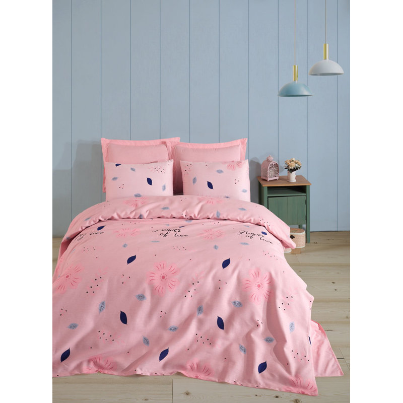 Luxurious Double Pique Bedding Set, 100% Cotton, Includes 1 Flat Sheet (86.6 x 94.5 in) & 2 Pillowcases (19.7 x 27.6 in) | 65% Cotton/35% Polyester Blend | Machine Washable, Soft Powder Color, 142 Thread Count