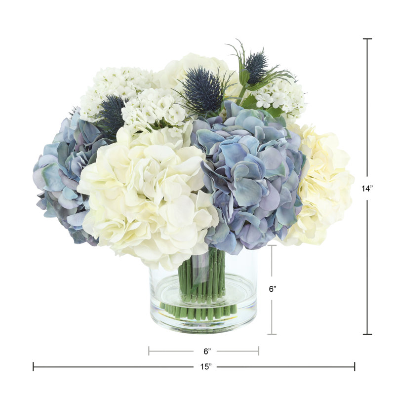 Hydrangea Arrangement with Thistle and Viburnum