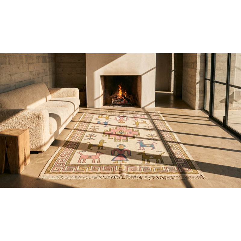 Tapis antique en coton Dhurrie