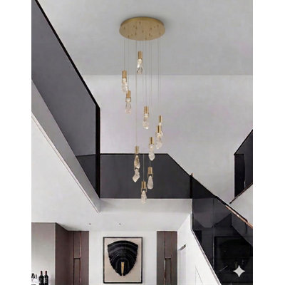 11 Light Gold With Hanging Crystal Chandelier