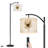 Arc Floor Lamp with Adjustable Lampshade Rustic Floral Vintage Magnolia Flower Brown Farmhouse Single Flower Standing Lamp 3 Color Temperatures Dimmable Tall Pole Lamp with Foot Switch for Bedroom
