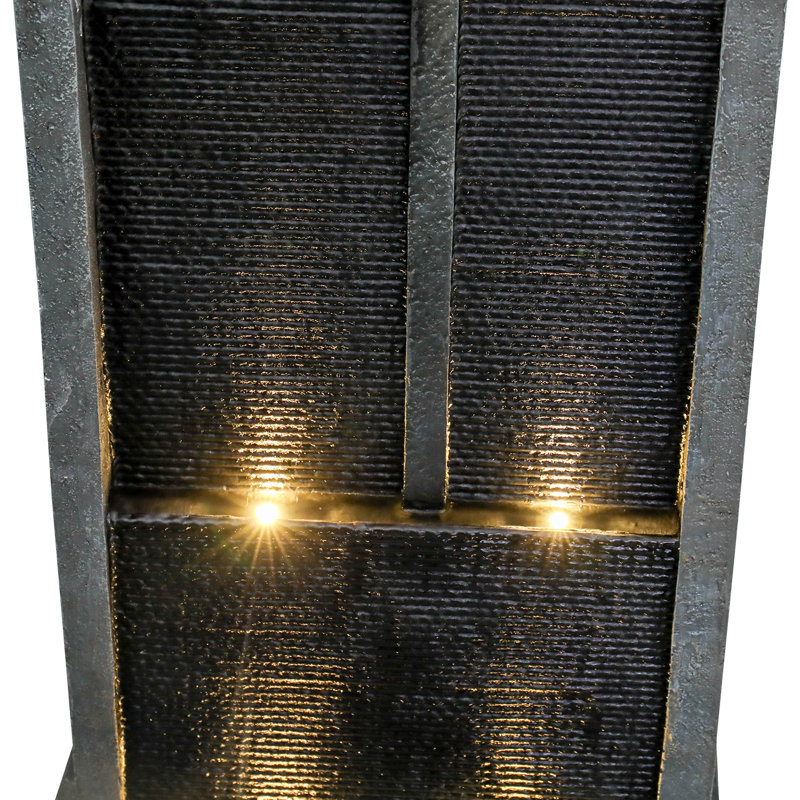 Fountains, 4-Tier 50.7" Indoor/Outdoor Waterfall Fountain with LED Lights for Garden Patio Yard Deck | Slate Gray | Resin