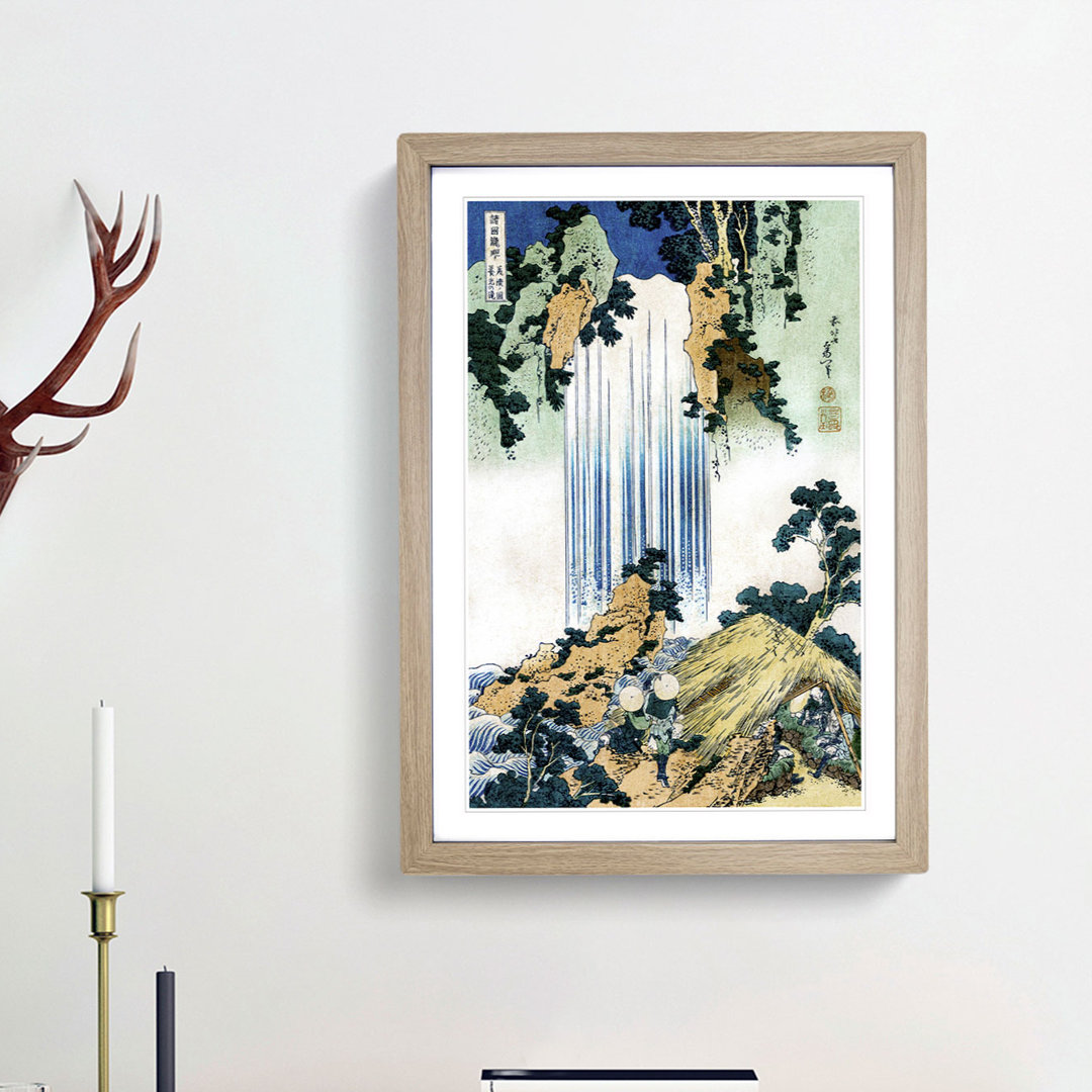 Yoro Waterfall in Mino Province by Katsushika Hokusai - Framed Print