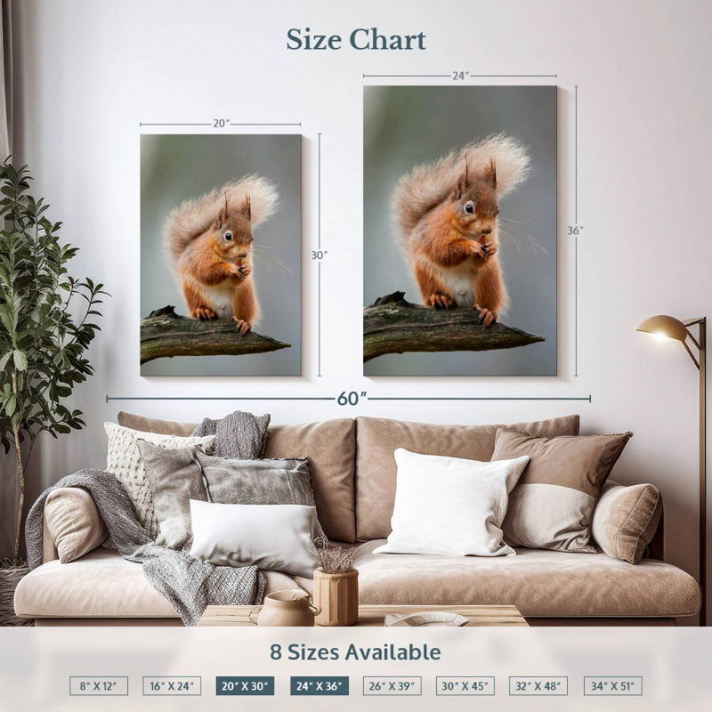 Brampt Red Squirrel Eating On A Branch, 36" H x 24" W