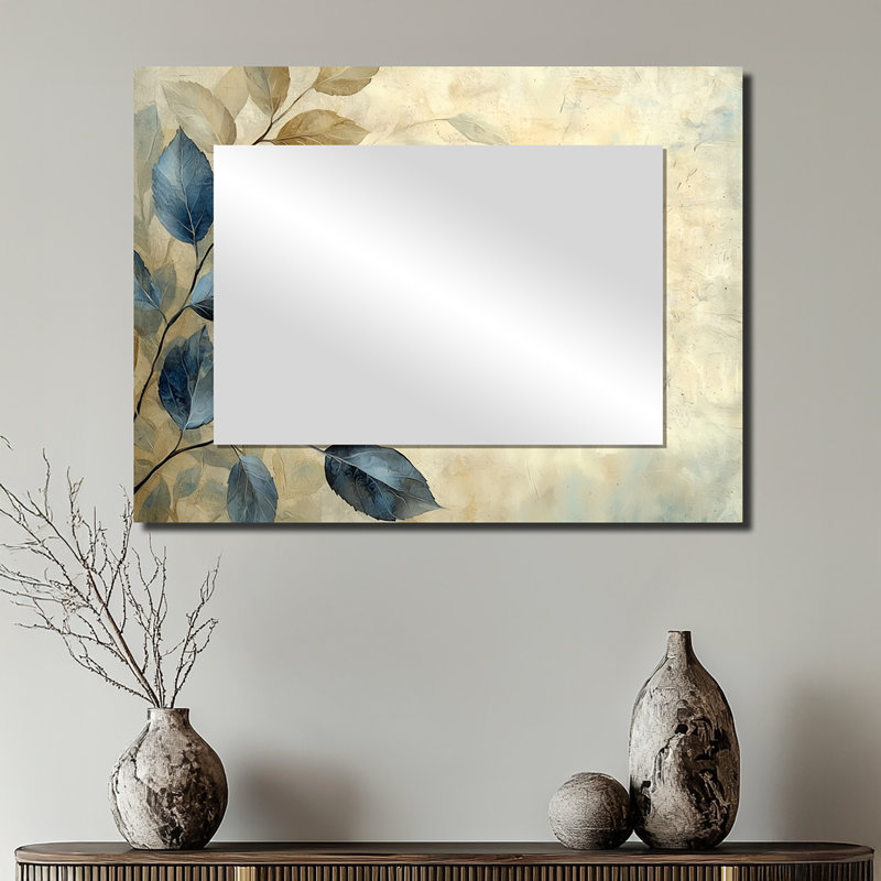 Faded Sepia Leaves II - Floral Decorative Mirror Wall Art - Printed On Metal, 24" x 32"