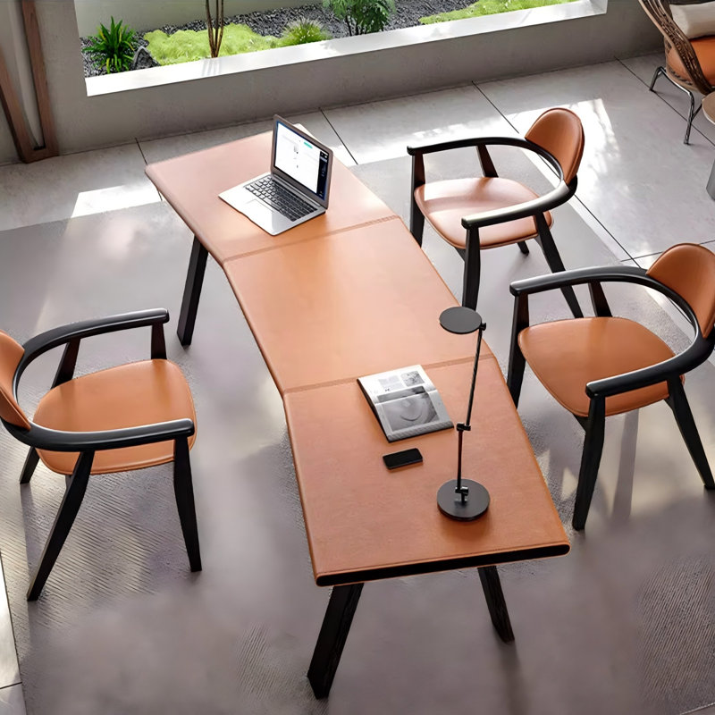 Bureau d'écriture en cuir avec tiroirs Minimalist, H 29,53 po x l 86,61 po x P 27,56 po
