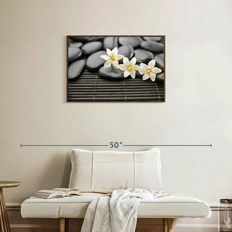 Pierres zen et fleurs, Cadre flottant noyer, 31 po x 21 po