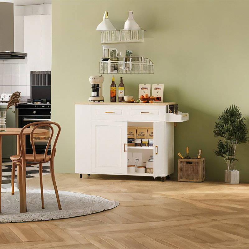 Tieshka 47.2" W Rectangle Kitchen Island with Drawers and Cabinets, White