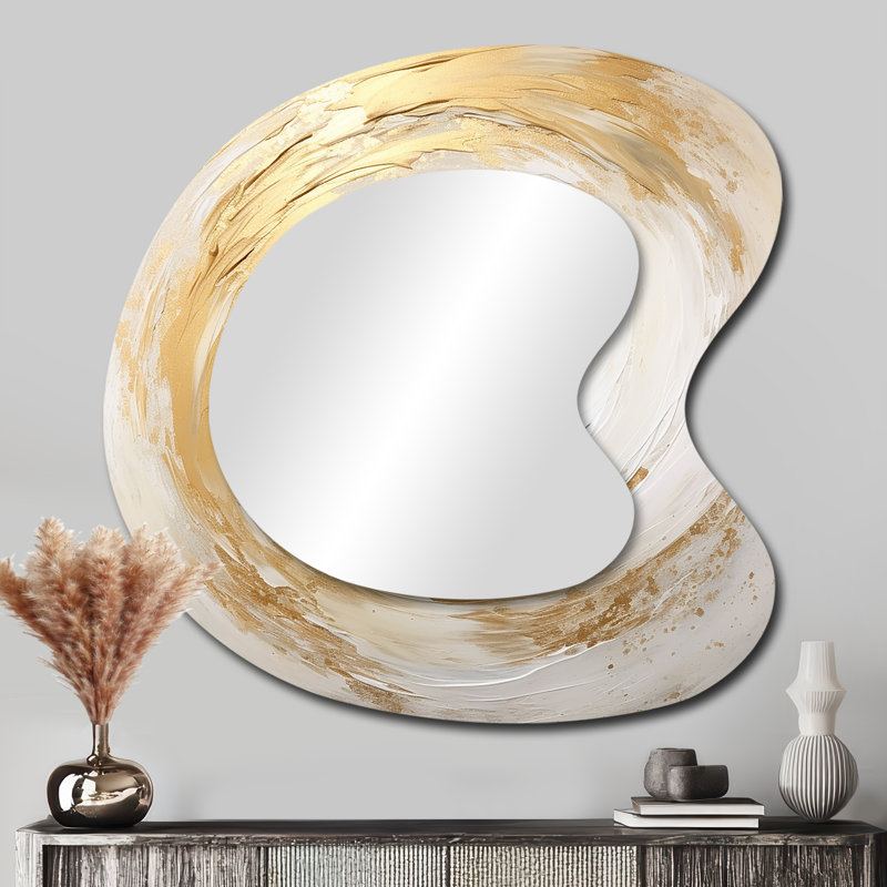 Miroir mural décoratif asymétrique Vortex I doré et blanc, 33 po x 33 po