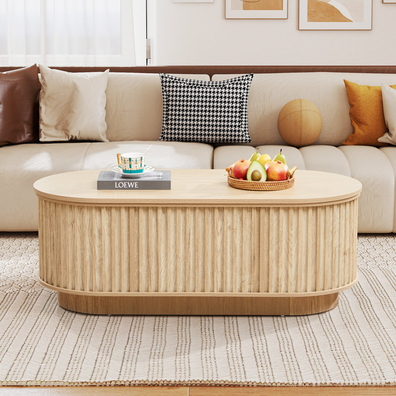 43.3"W Lift Top Coffee Table With Storage, Natural