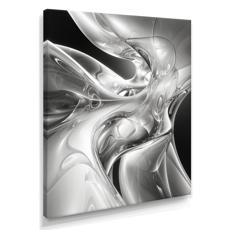 Sérénade I grise et noire abstraite - reproduction d'art murale, salon, White Floater Framed, 20" H x 12" W