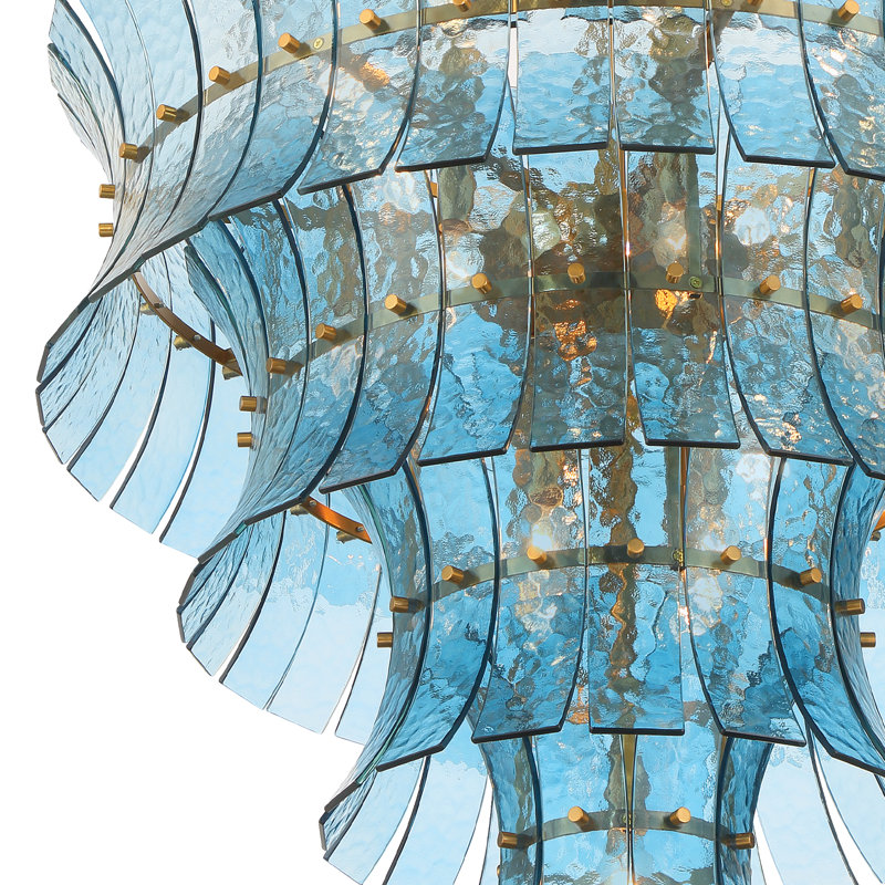 Abigail 13 Light Aged Brass Chandelier, 21 Lights, Blue/Aged Brass, 37" H x 30" W x 30" D