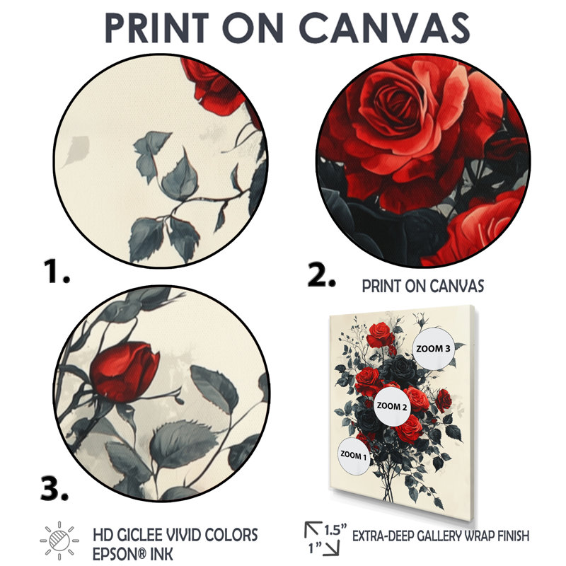 Hurst - Floral Wall Art Living Room, 32" H x 24" W, Black, Reproduction encadrée d'une seule photo